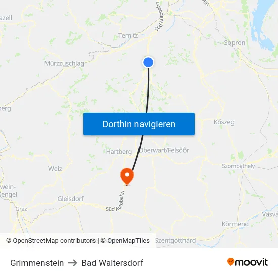 Grimmenstein to Bad Waltersdorf map