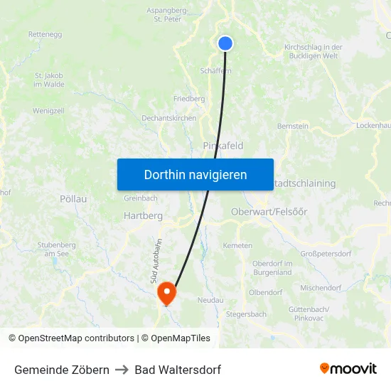 Gemeinde Zöbern to Bad Waltersdorf map