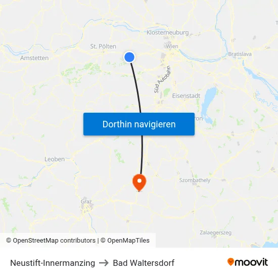 Neustift-Innermanzing to Bad Waltersdorf map