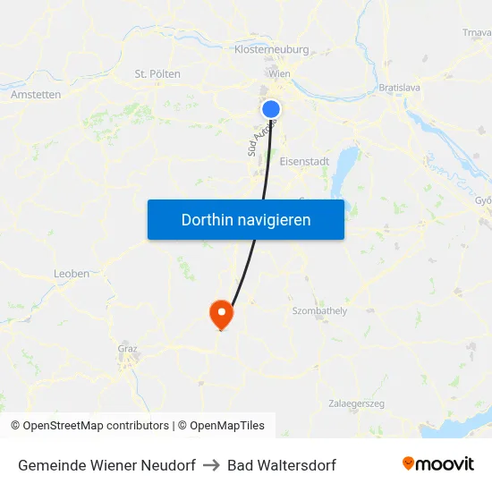 Gemeinde Wiener Neudorf to Bad Waltersdorf map