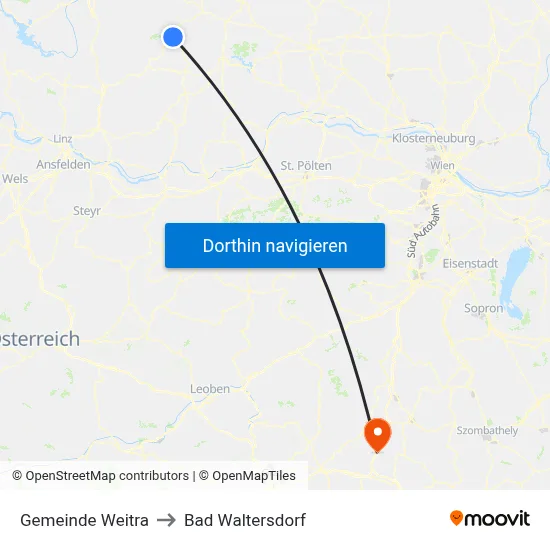 Gemeinde Weitra to Bad Waltersdorf map
