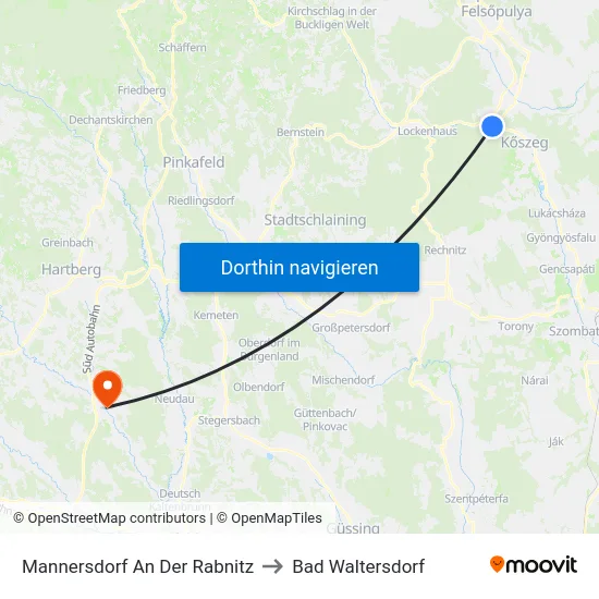 Mannersdorf An Der Rabnitz to Bad Waltersdorf map
