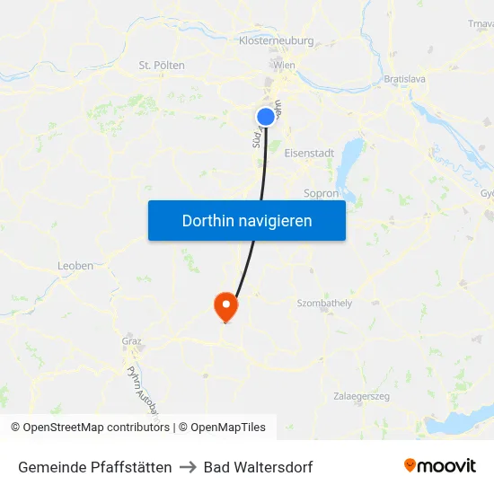Gemeinde Pfaffstätten to Bad Waltersdorf map