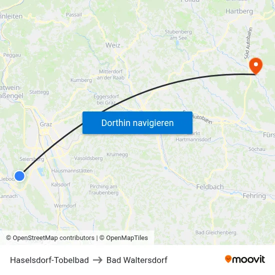 Haselsdorf-Tobelbad to Bad Waltersdorf map