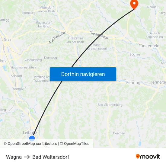 Wagna to Bad Waltersdorf map