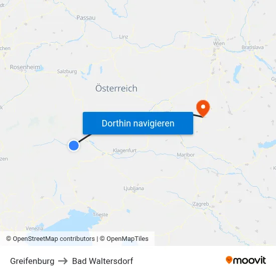 Greifenburg to Bad Waltersdorf map
