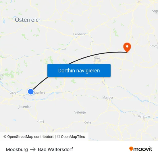 Moosburg to Bad Waltersdorf map