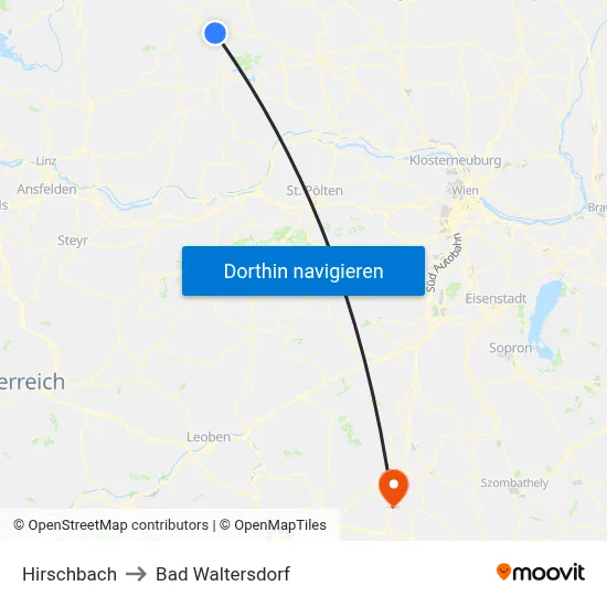 Hirschbach to Bad Waltersdorf map