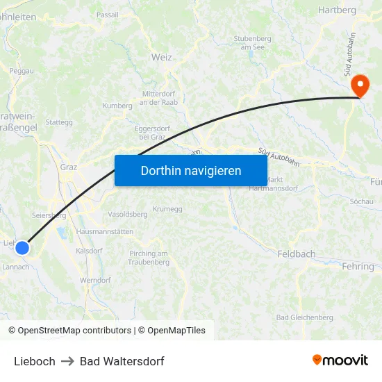 Lieboch to Bad Waltersdorf map