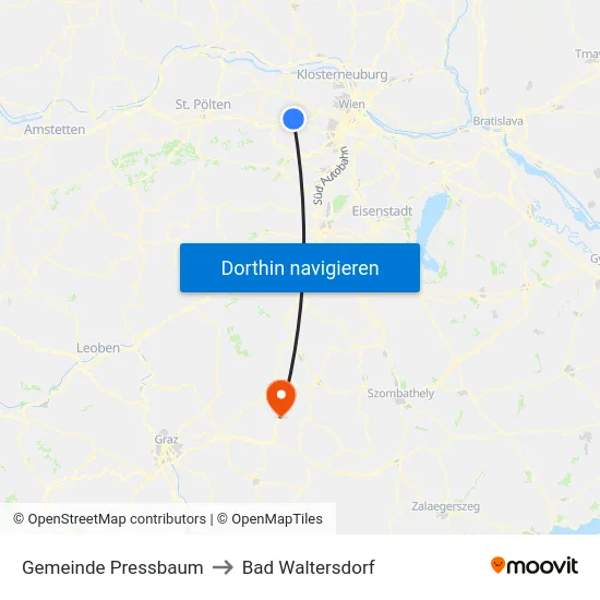 Gemeinde Pressbaum to Bad Waltersdorf map