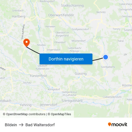 Bildein to Bad Waltersdorf map