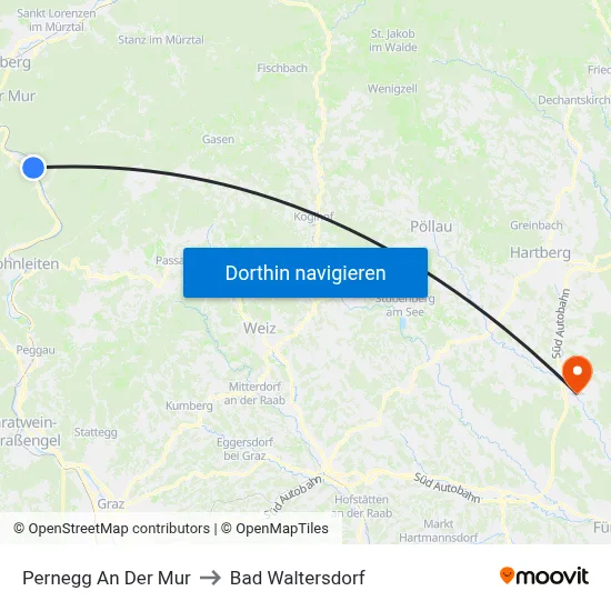 Pernegg An Der Mur to Bad Waltersdorf map
