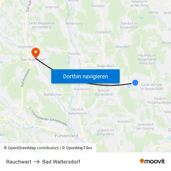 Rauchwart to Bad Waltersdorf map