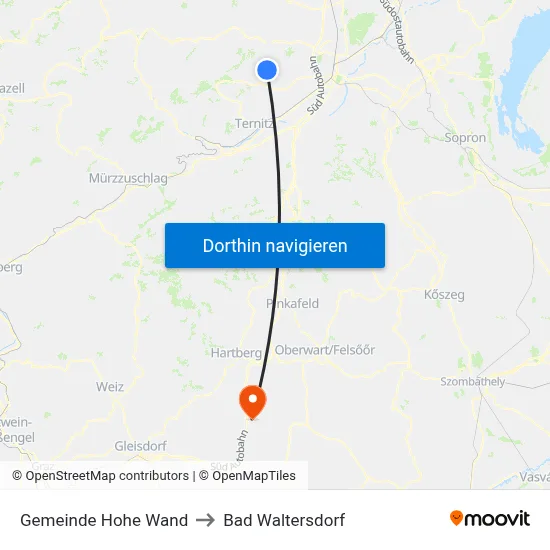 Gemeinde Hohe Wand to Bad Waltersdorf map