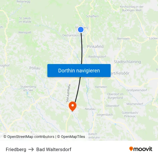 Friedberg to Bad Waltersdorf map