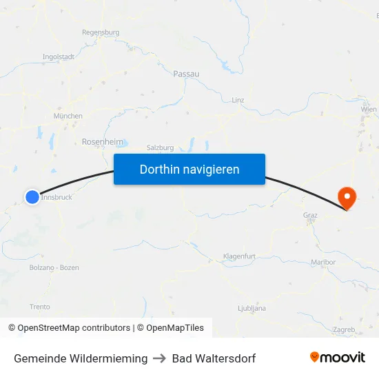 Gemeinde Wildermieming to Bad Waltersdorf map