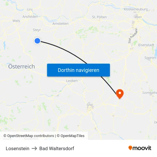 Losenstein to Bad Waltersdorf map