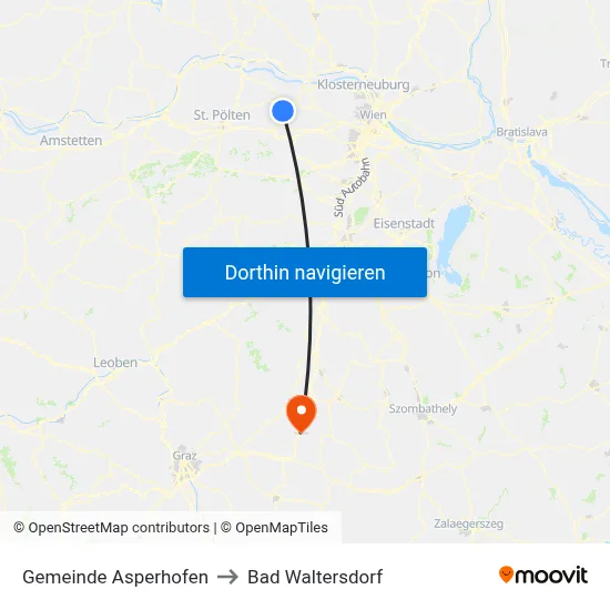 Gemeinde Asperhofen to Bad Waltersdorf map