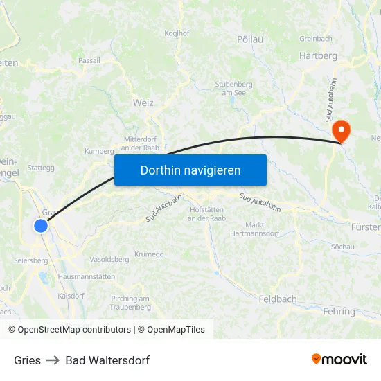 Gries to Bad Waltersdorf map