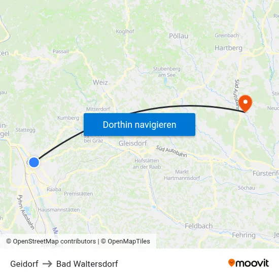 Geidorf to Bad Waltersdorf map
