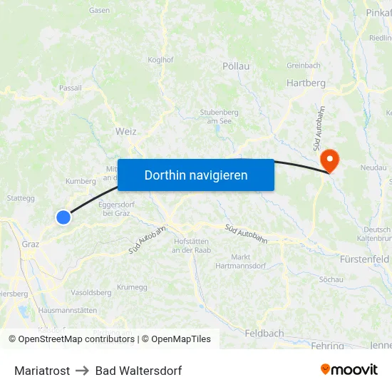 Mariatrost to Bad Waltersdorf map