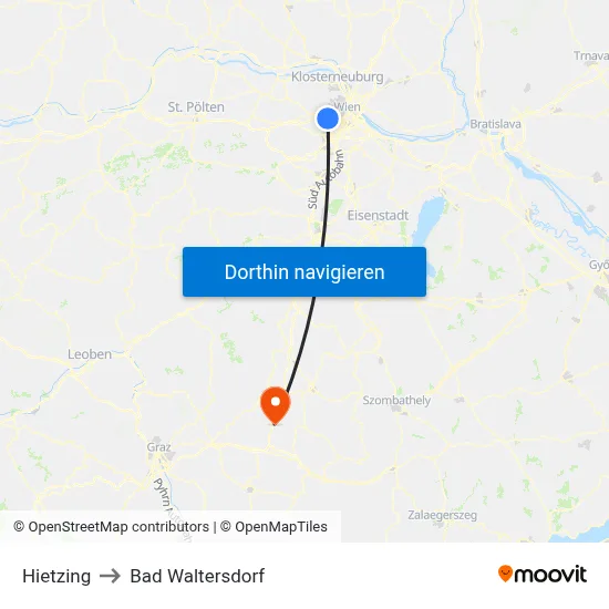 Hietzing to Bad Waltersdorf map