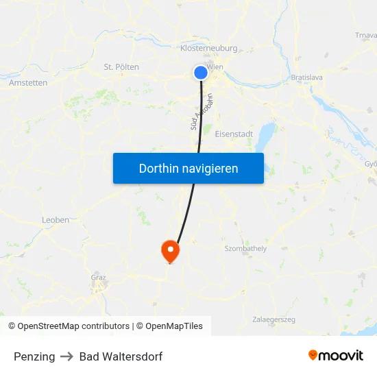 Penzing to Bad Waltersdorf map