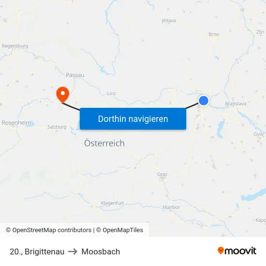 20., Brigittenau to Moosbach map