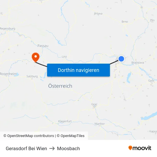 Gerasdorf Bei Wien to Moosbach map