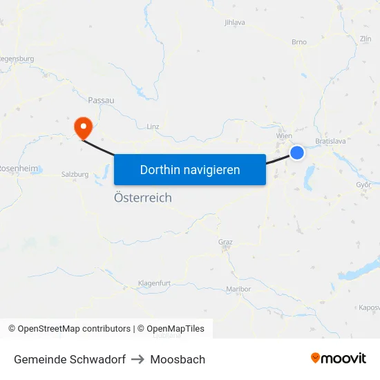 Gemeinde Schwadorf to Moosbach map