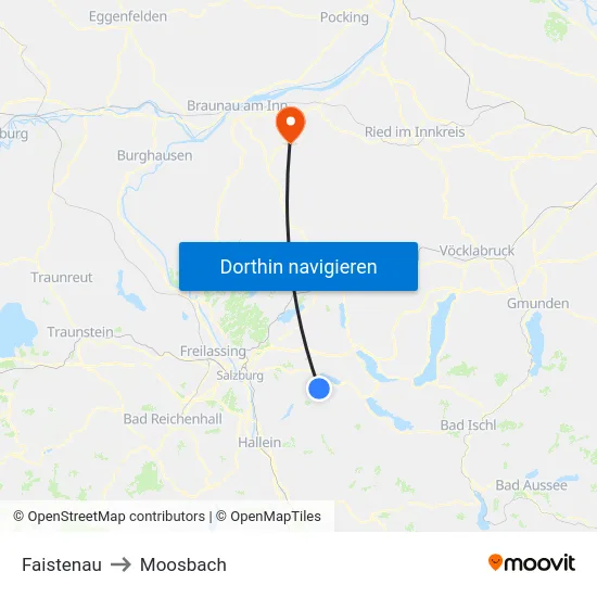 Faistenau to Moosbach map