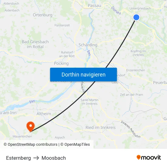 Esternberg to Moosbach map