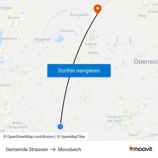 Gemeinde Strassen to Moosbach map