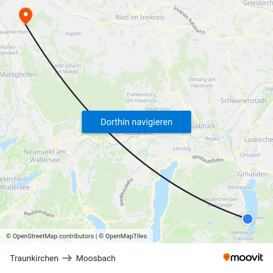 Traunkirchen to Moosbach map