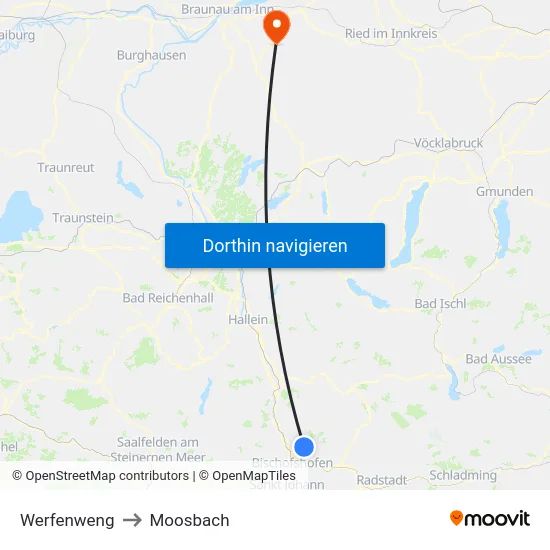 Werfenweng to Moosbach map