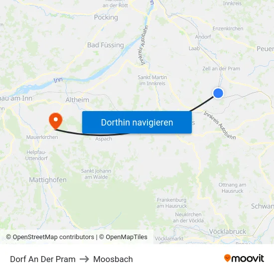 Dorf An Der Pram to Moosbach map