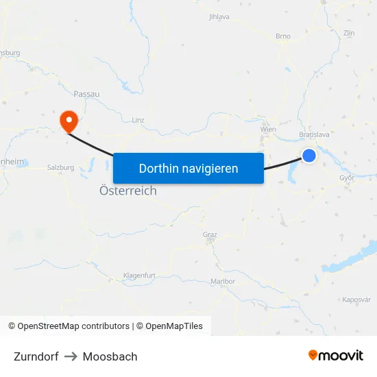 Zurndorf to Moosbach map