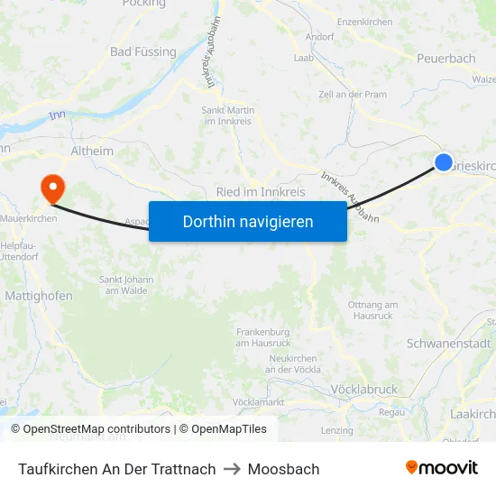 Taufkirchen An Der Trattnach to Moosbach map