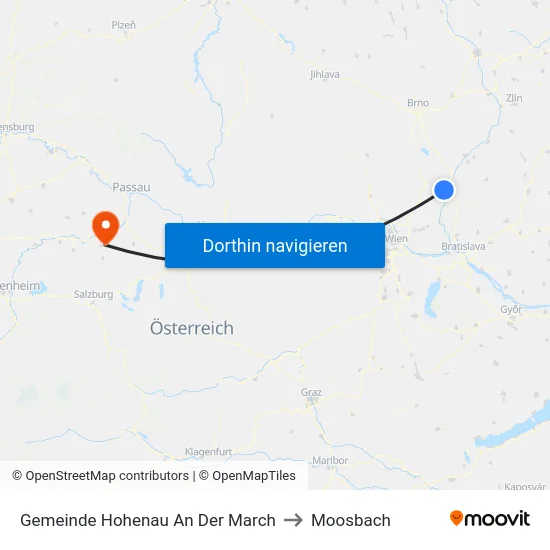 Gemeinde Hohenau An Der March to Moosbach map