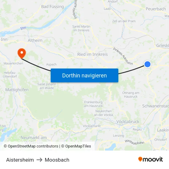 Aistersheim to Moosbach map