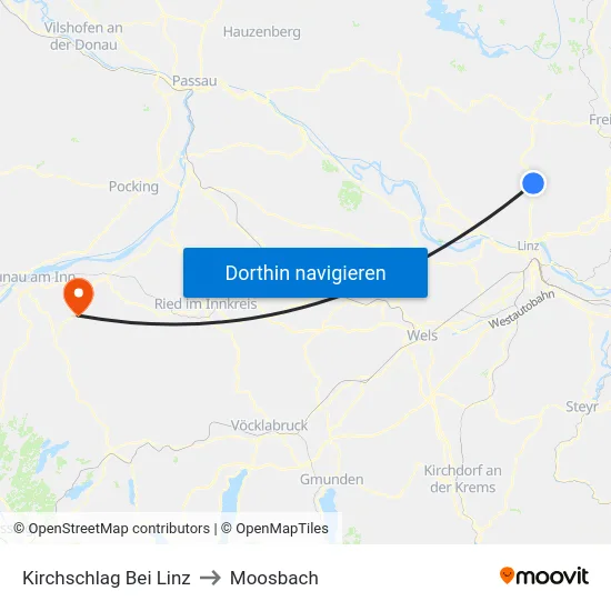 Kirchschlag Bei Linz to Moosbach map