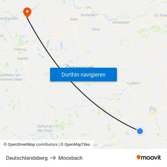 Deutschlandsberg to Moosbach map