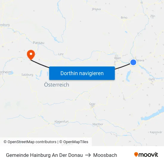 Gemeinde Hainburg An Der Donau to Moosbach map