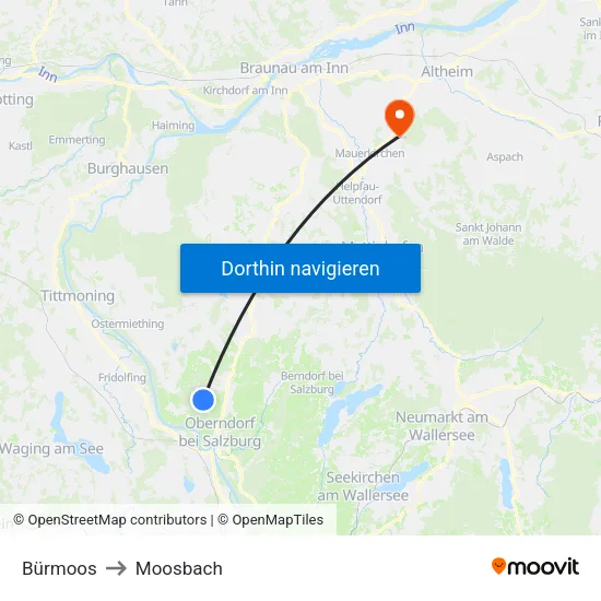 Bürmoos to Moosbach map