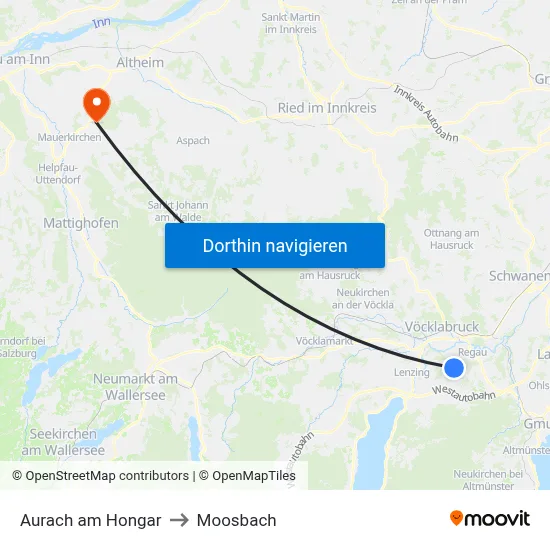 Aurach am Hongar to Moosbach map