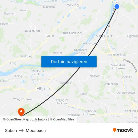 Suben to Moosbach map