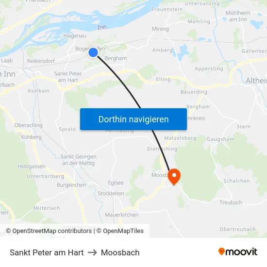 Sankt Peter am Hart to Moosbach map