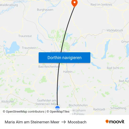 Maria Alm am Steinernen Meer to Moosbach map