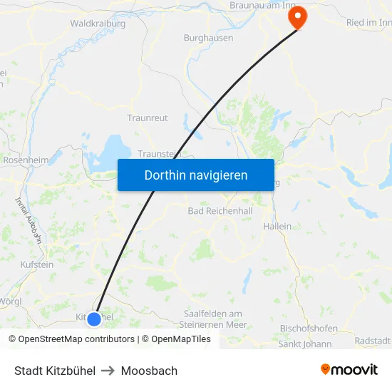 Stadt Kitzbühel to Moosbach map
