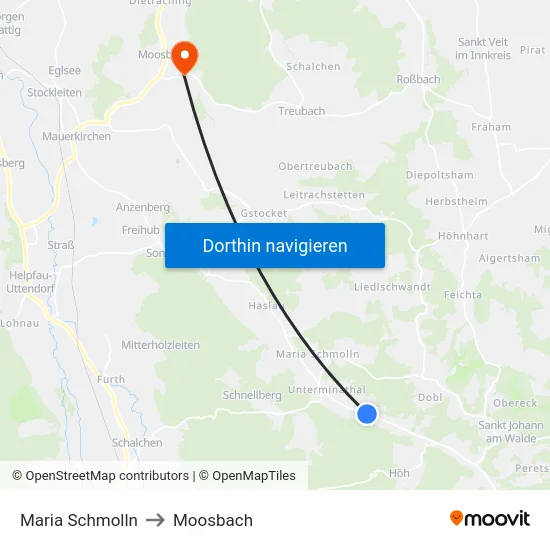 Maria Schmolln to Moosbach map